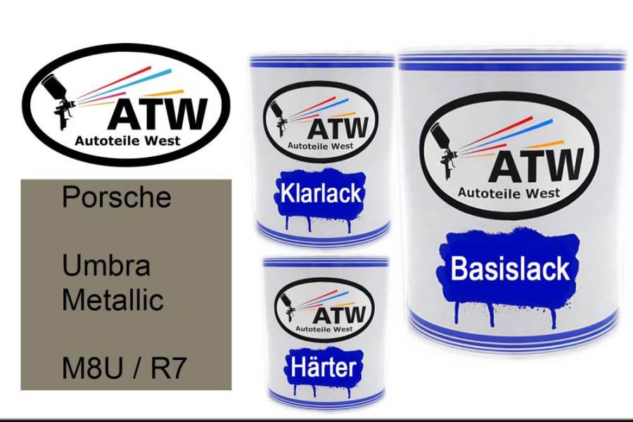 Porsche, Umbra Metallic, M8U / R7: 1L Lackdose + 1L Klarlack + 500ml Härter - Set, von ATW Autoteile West.